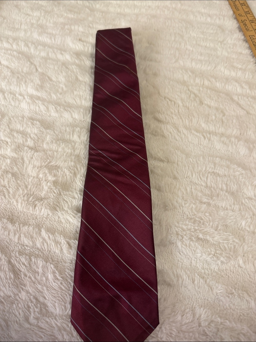 Etienne Aigner Burgundy Tie with Diagonal Silver Pinstripes